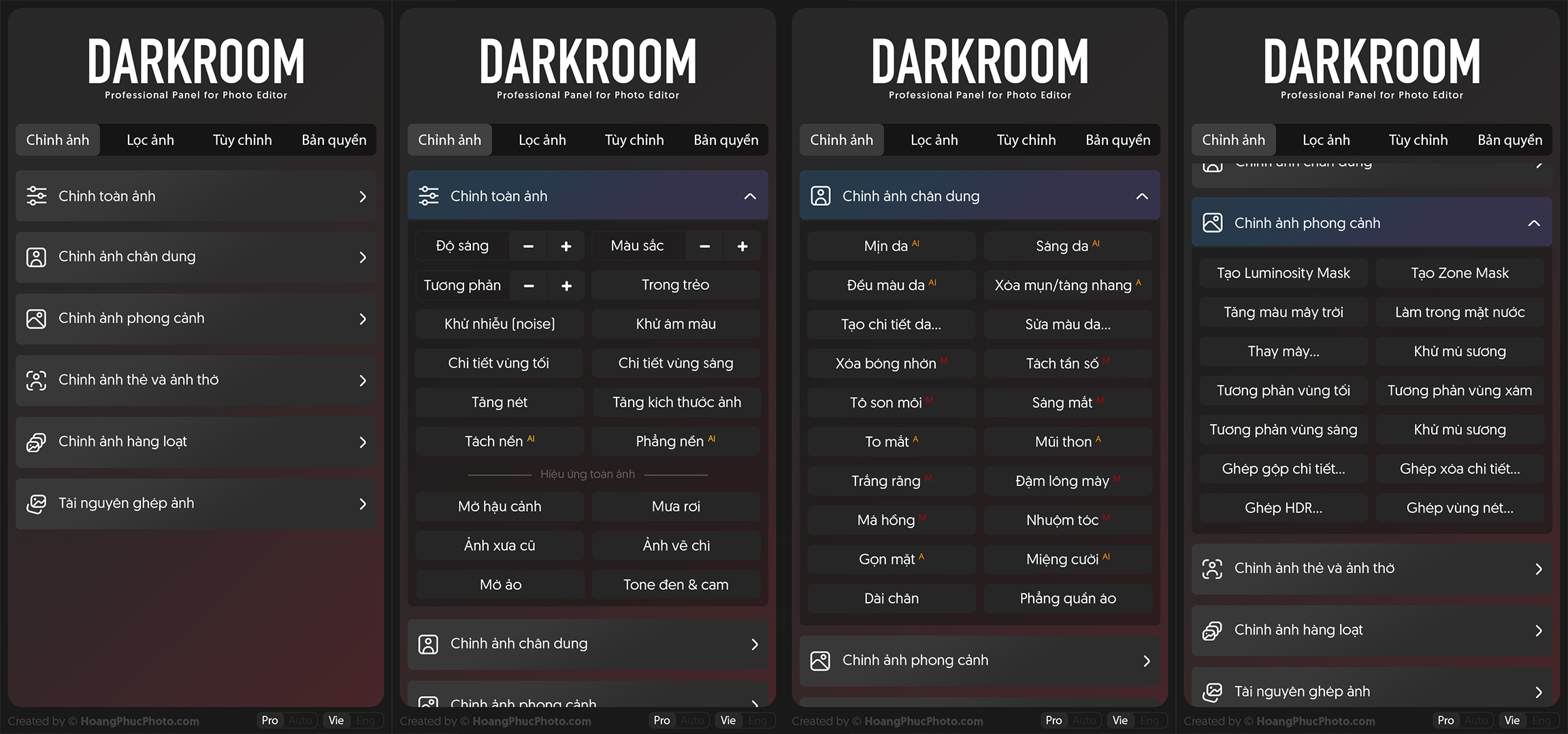 1 Panel DARKROOM - hỗ trợ chỉnh ảnh tự động cho dân chuyên nghiệp