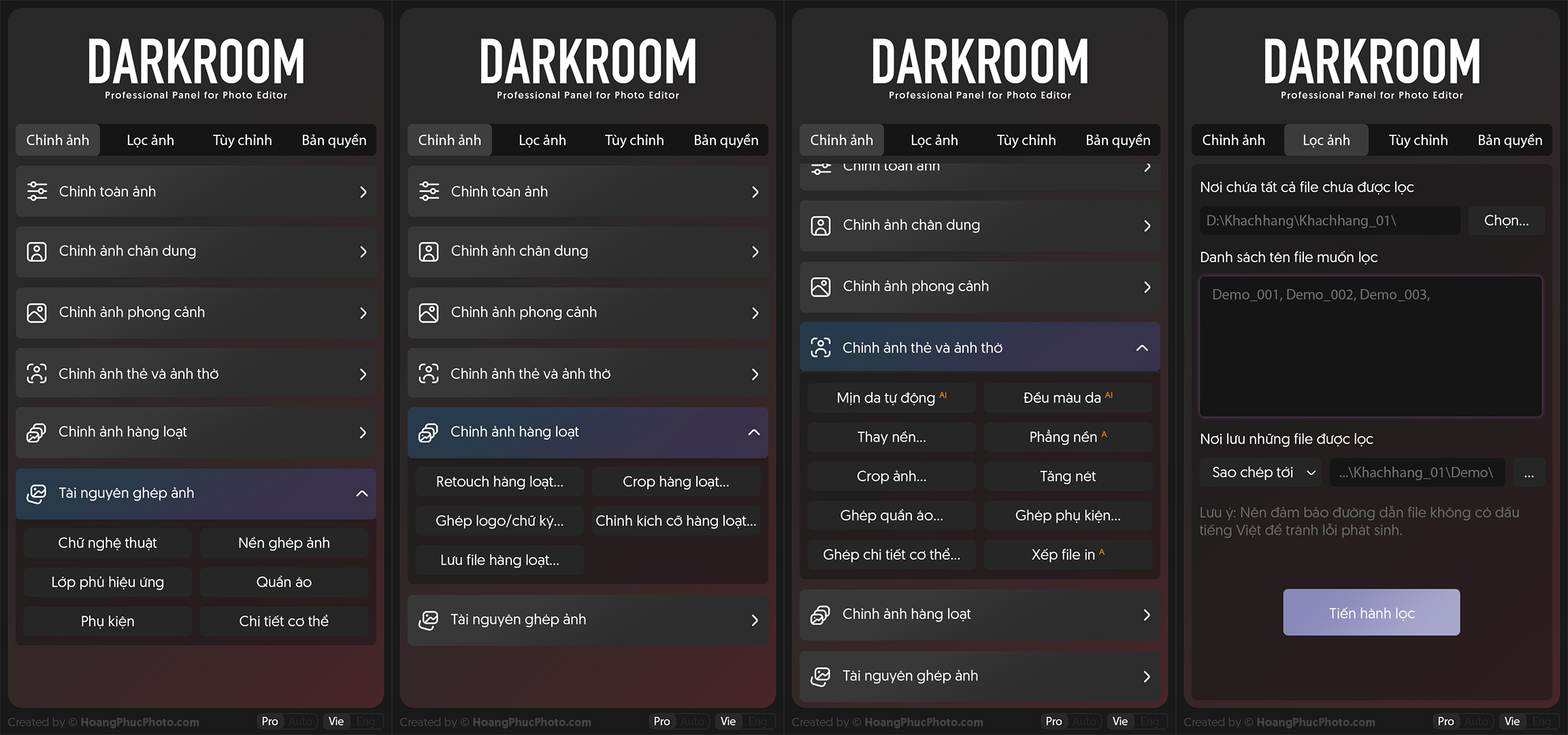 2 Panel DARKROOM - hỗ trợ chỉnh ảnh tự động cho dân chuyên nghiệp