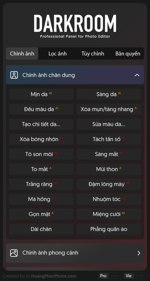 3 chinh anh chan dung Panel DARKROOM - hỗ trợ chỉnh ảnh tự động cho dân chuyên nghiệp