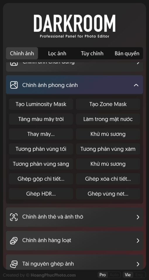 4 chinh anh phong canh Panel DARKROOM - hỗ trợ chỉnh ảnh tự động cho dân chuyên nghiệp