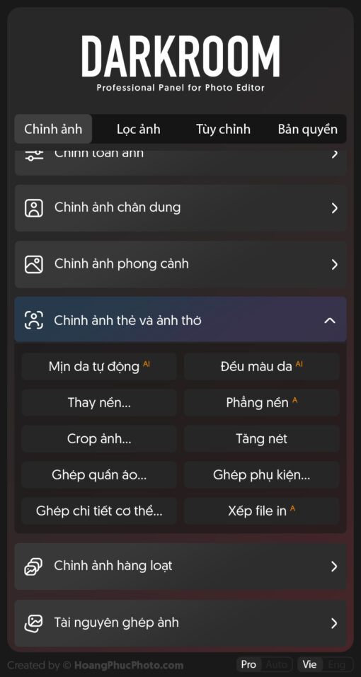 5 chinh anh the va anh tho Panel DARKROOM - hỗ trợ chỉnh ảnh tự động cho dân chuyên nghiệp