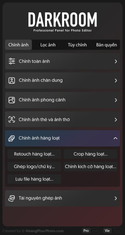 6 chinh anh hang loat panel DarkRoom - Chỉnh ảnh tự động với công nghệ A.I dành cho dân chuyên nghiệp