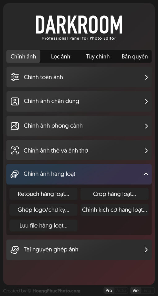 6 chinh anh hang loat Panel DARKROOM - hỗ trợ chỉnh ảnh tự động cho dân chuyên nghiệp