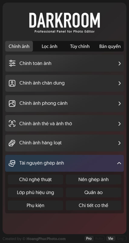 7 tai nguyen ghep anh panel DarkRoom - Chỉnh ảnh tự động với công nghệ A.I dành cho dân chuyên nghiệp