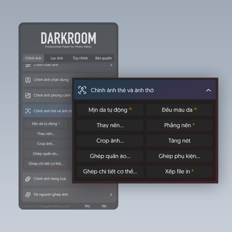mn bbhj panel DarkRoom - Chỉnh ảnh tự động với công nghệ A.I dành cho dân chuyên nghiệp